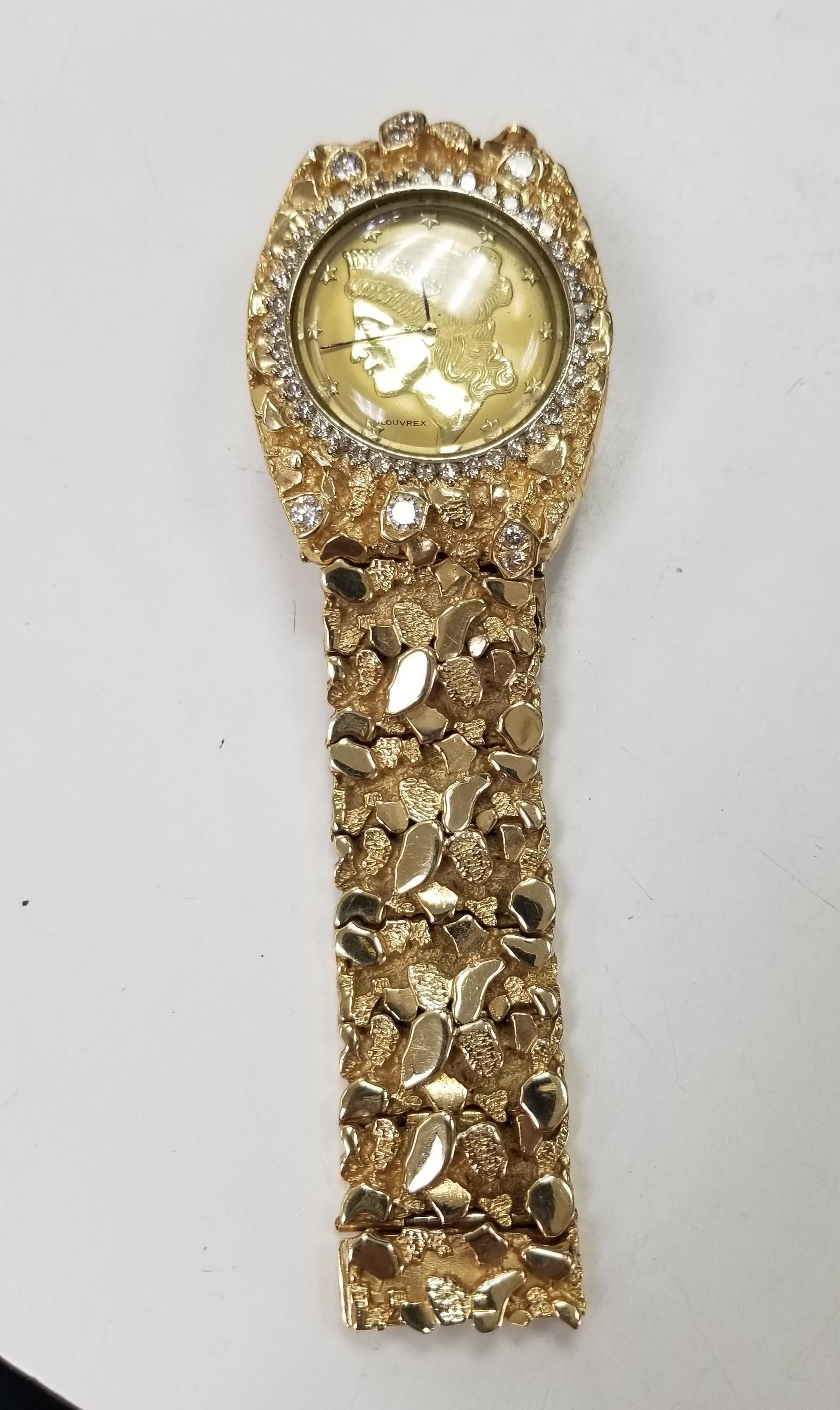 
 VIntage Montre pour homme en or 14 carats avec bracelet 