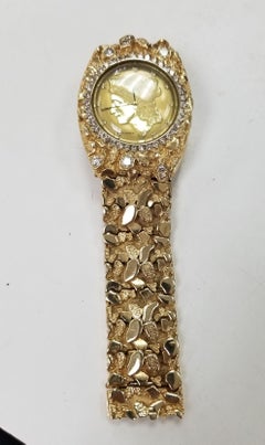 VIntage 14 Karat Gold Men's "Nugget" Bracelet and Diamond "Louvrex" Watch