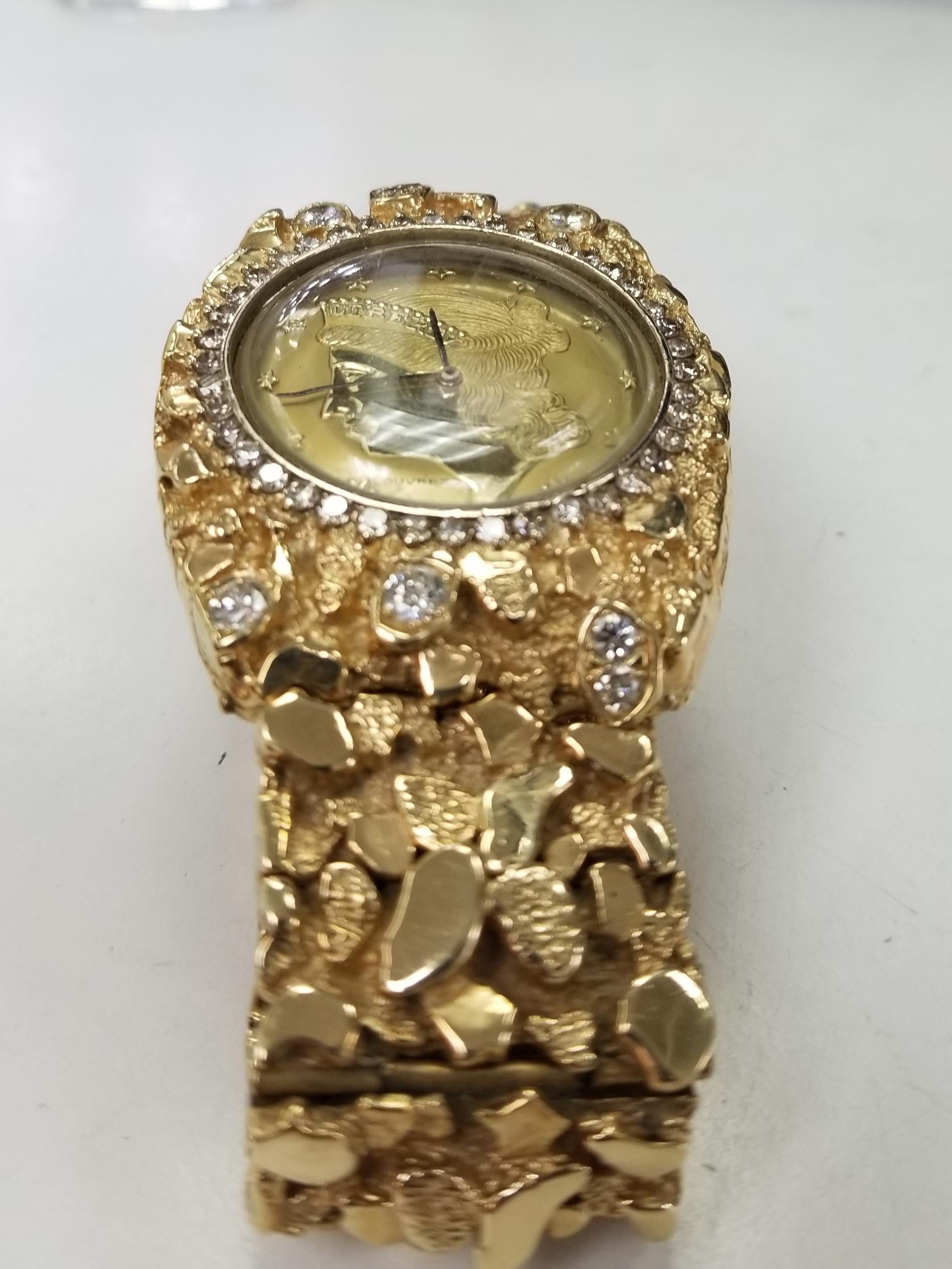 VIntage Montre pour homme en or 14 carats avec bracelet 
