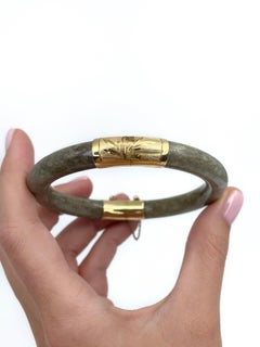Wide Wrist 14 Karat Gold Mossy Green Jade Hinged Bangle Bracelet