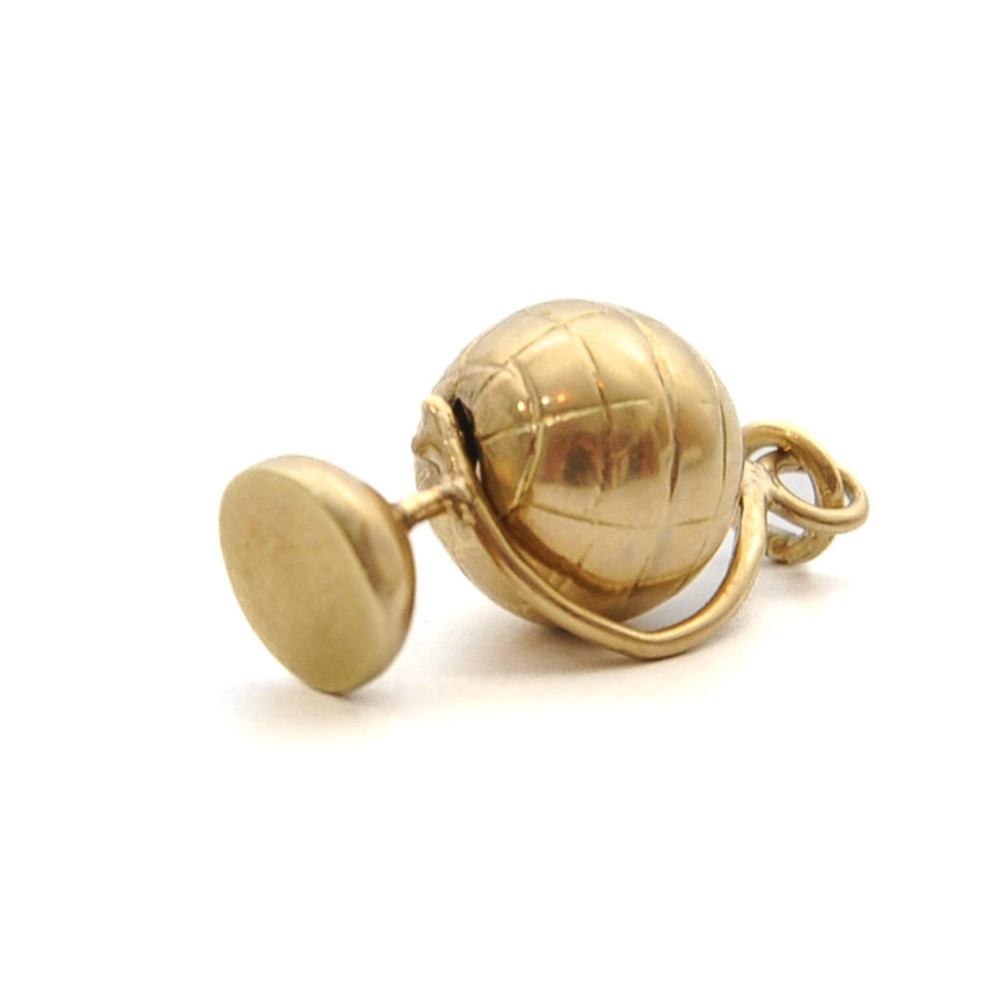 Women's or Men's Mid-Century 14 Karat Gold Movable Globe Stand Charm Pendant