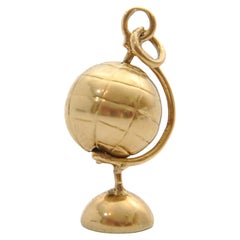 Mid-Century 14 Karat Gold Movable Globe Stand Charm Pendant