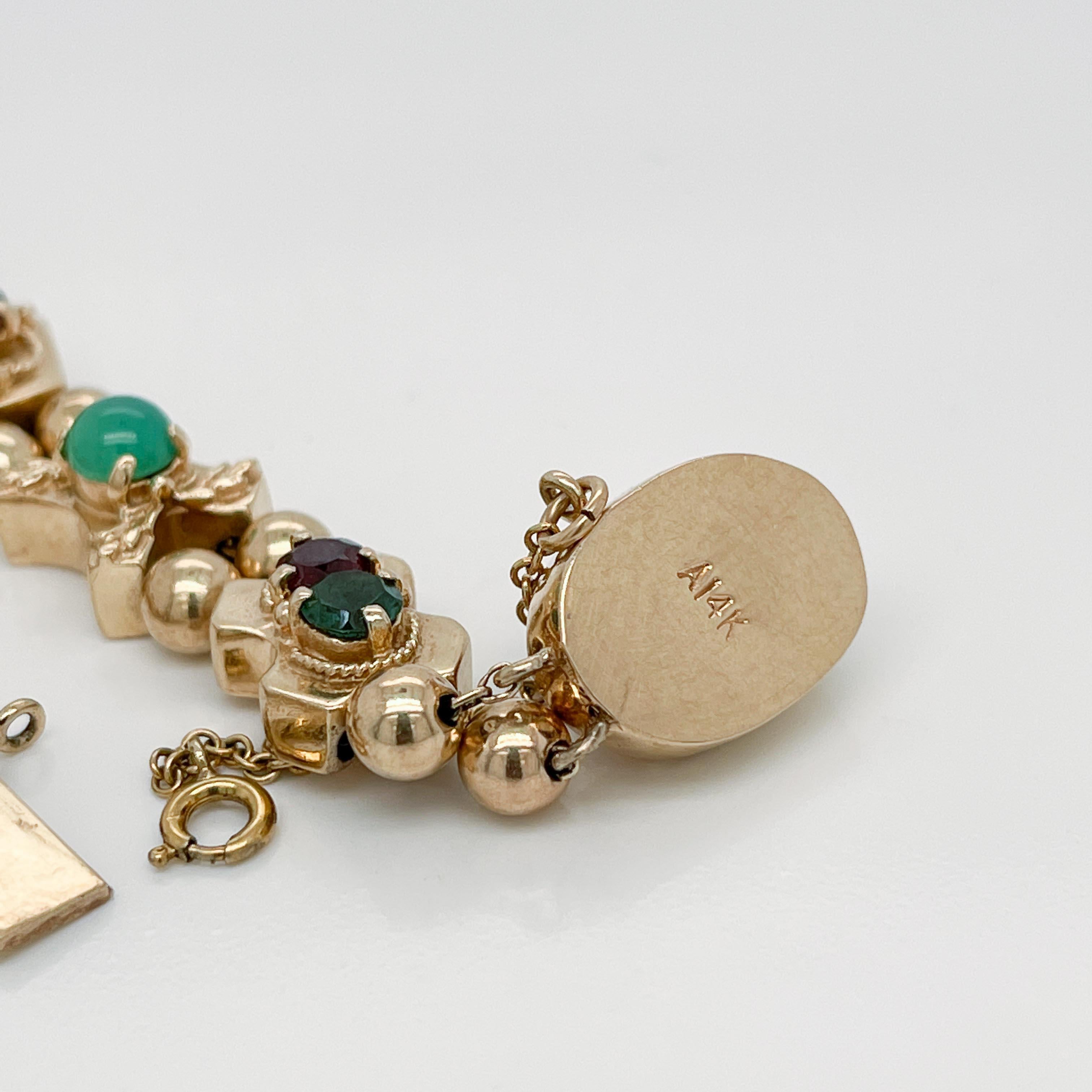 Round Cut Vintage 14 Karat Gold & Multi-Gemstone Slide Bracelet For Sale