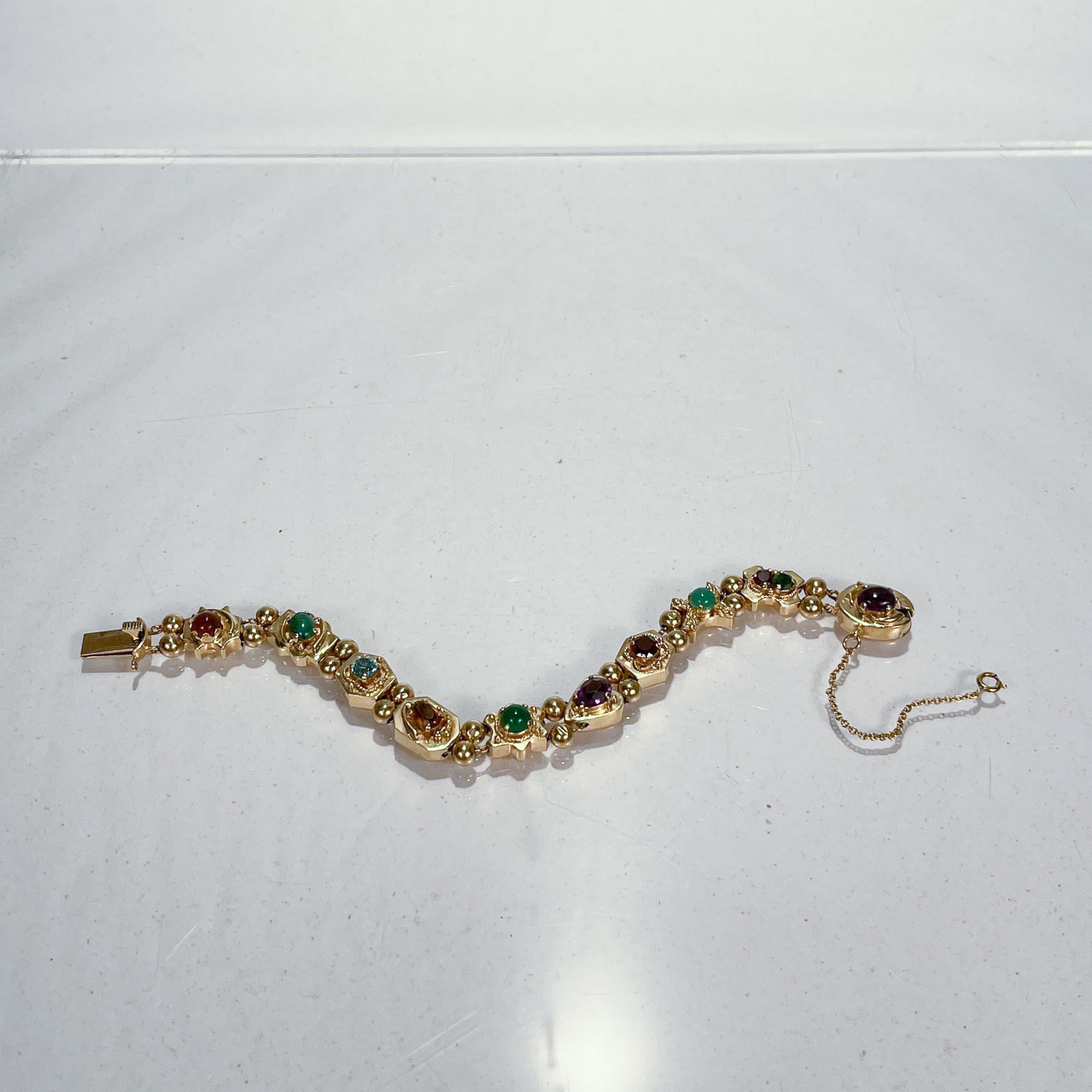 Vintage 14 Karat Gold & Multi-Gemstone Slide Bracelet In Good Condition For Sale In Philadelphia, PA