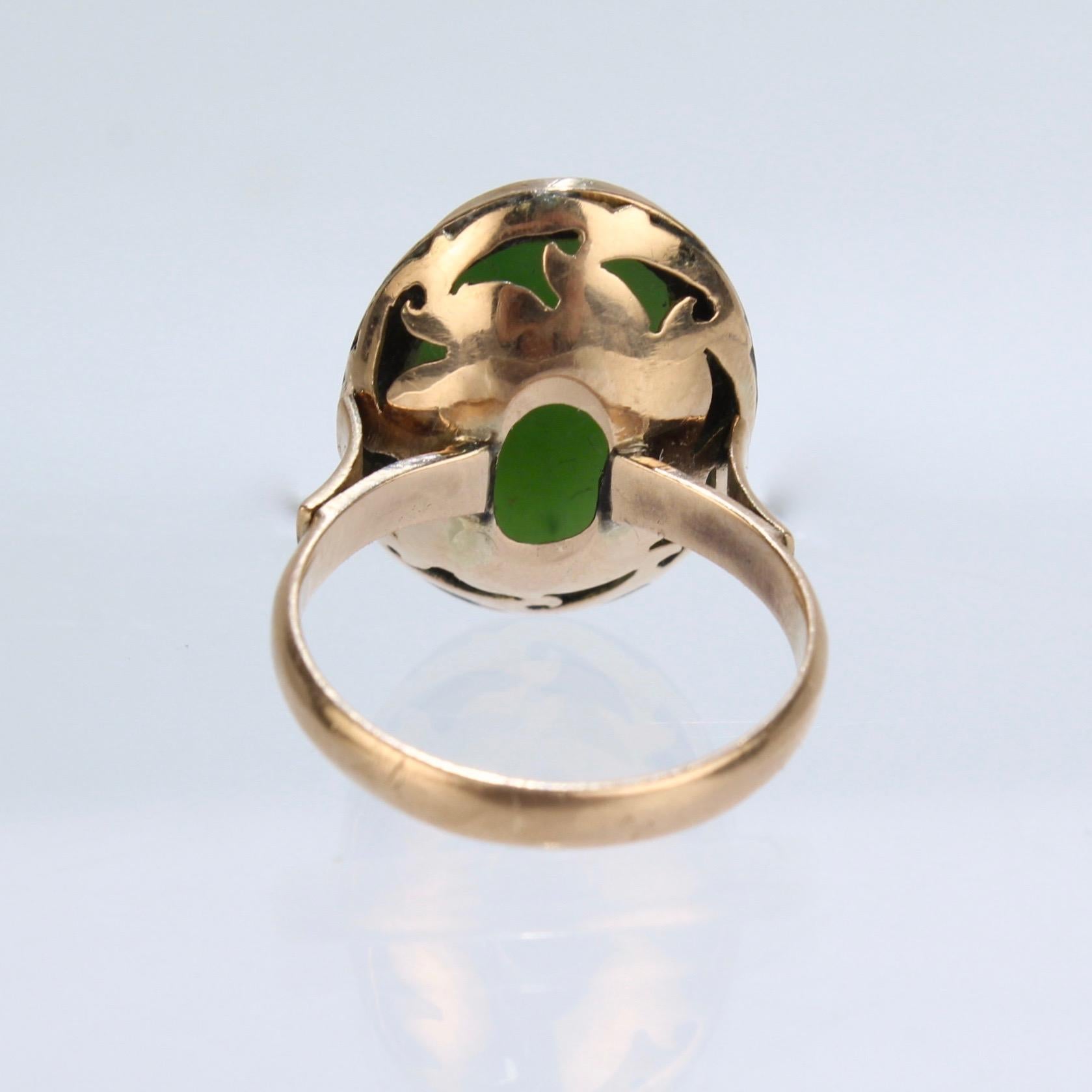 Oval Cut Vintage 14 Karat Gold and Nephrite Jade Ring