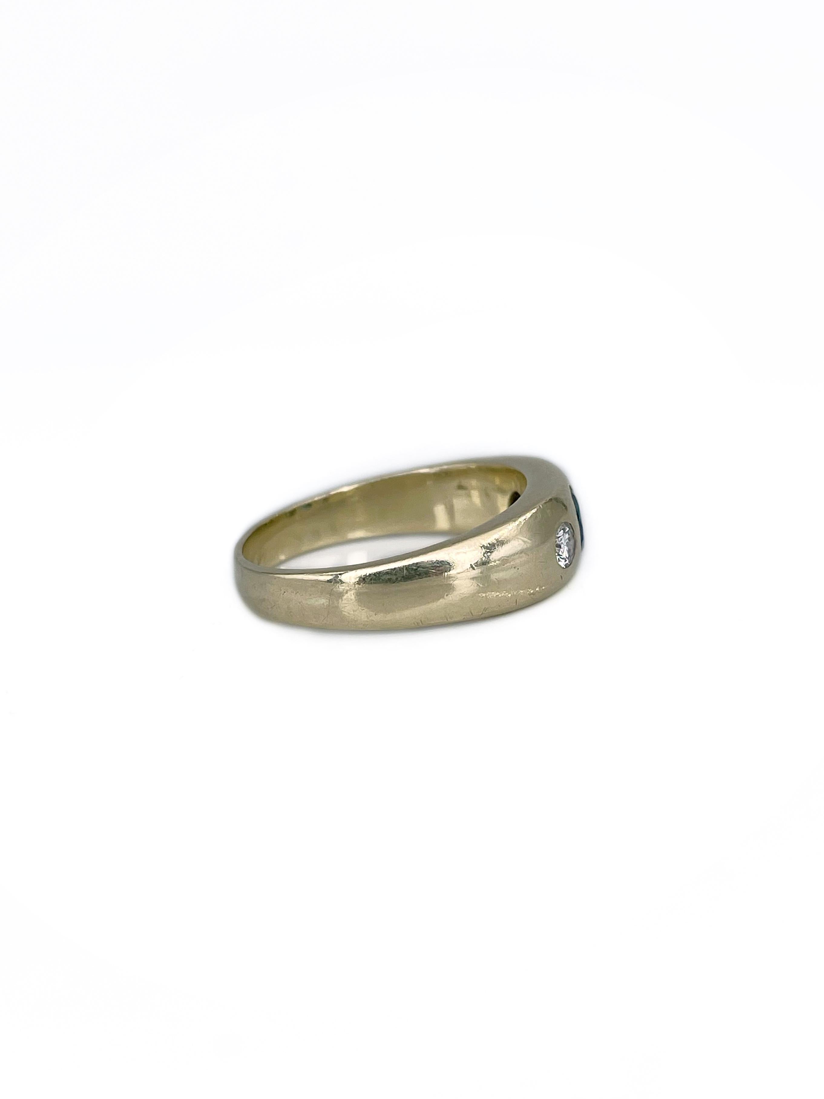 Anillo de tres piedras vintage de oro de 14 quilates con zafiro VS de 0,50 quilates y diamante de 0,25 quilates en Bueno estado para la venta en Vilnius, Vilniaus apskr.