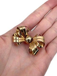Vintage 14 Karat Gold Openwork Bow Pin Brooch