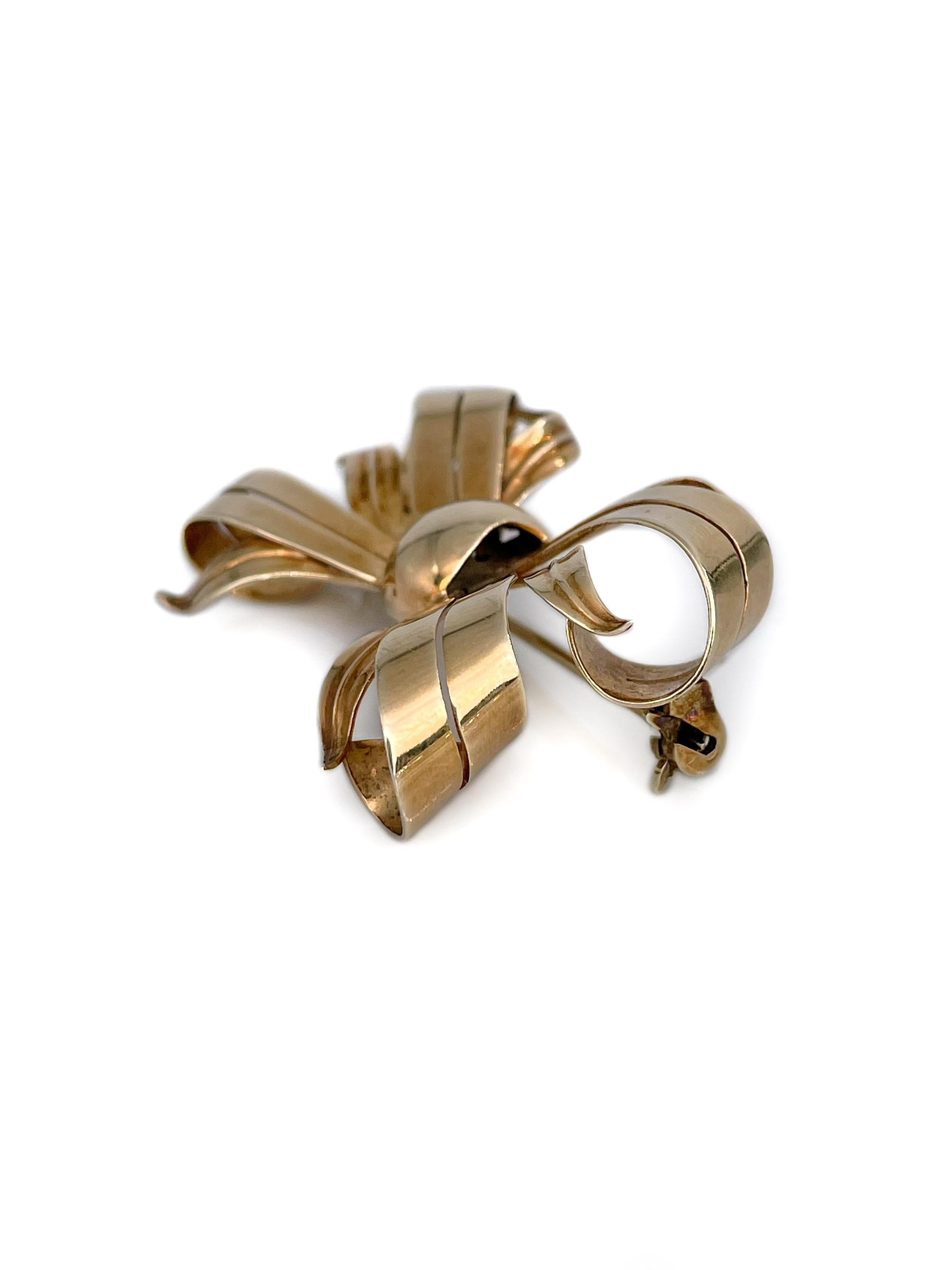 Vintage 14 Karat Gold Openwork Bow Pin Brooch For Sale at 1stDibs