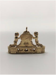 Vintage 14 Karat Gold Ornate Cherub Mantel Clock Pendent Charm