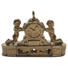 Vintage 14 Karat Gold Ornate Cherub Mantel Clock Pendent Charm