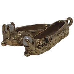 Vintage 14 Karat Gold Pearl Slipper Shoe Pendant Charm