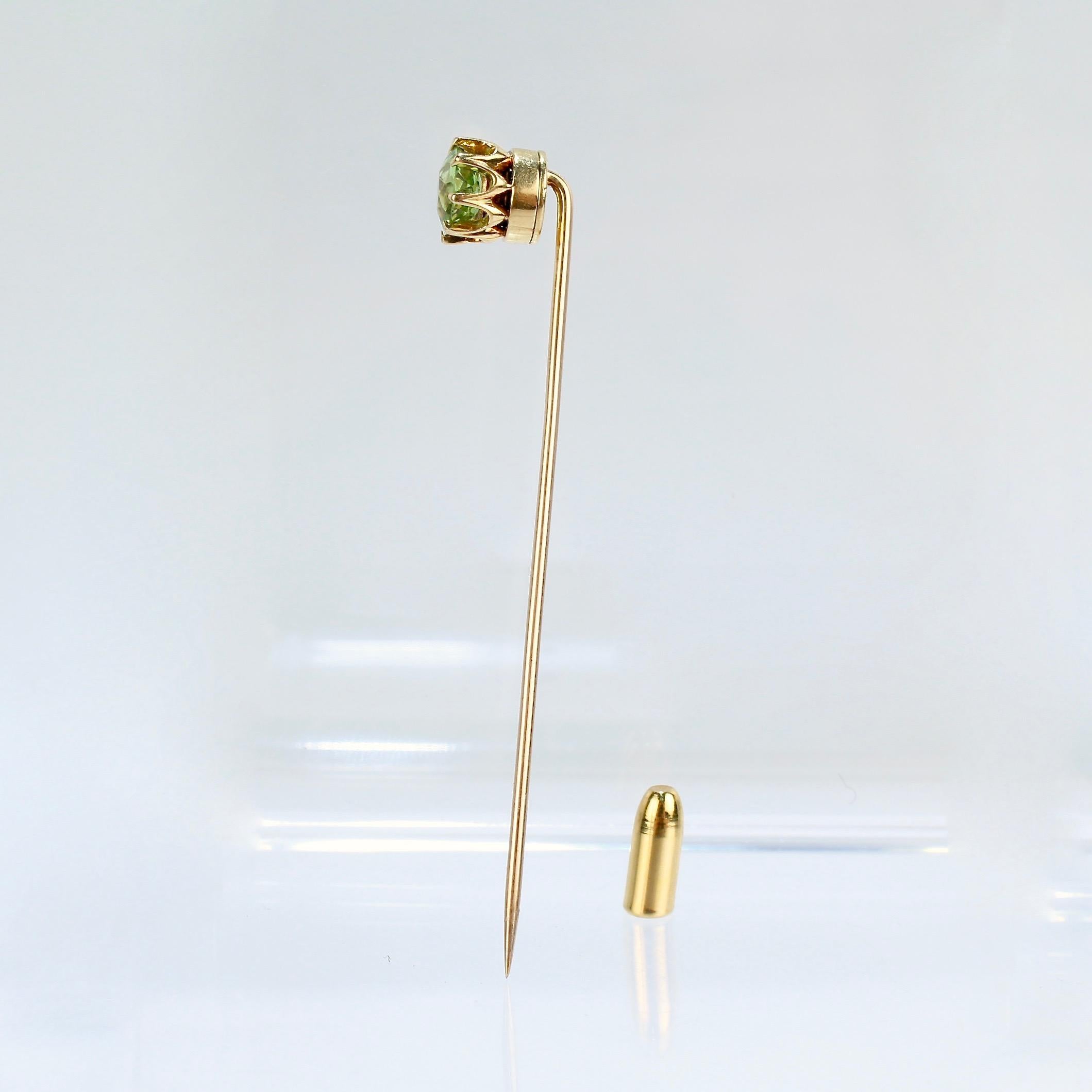 Vintage 14 Karat Gold and Peridot Gemstone Stick Pin In Good Condition In Philadelphia, PA