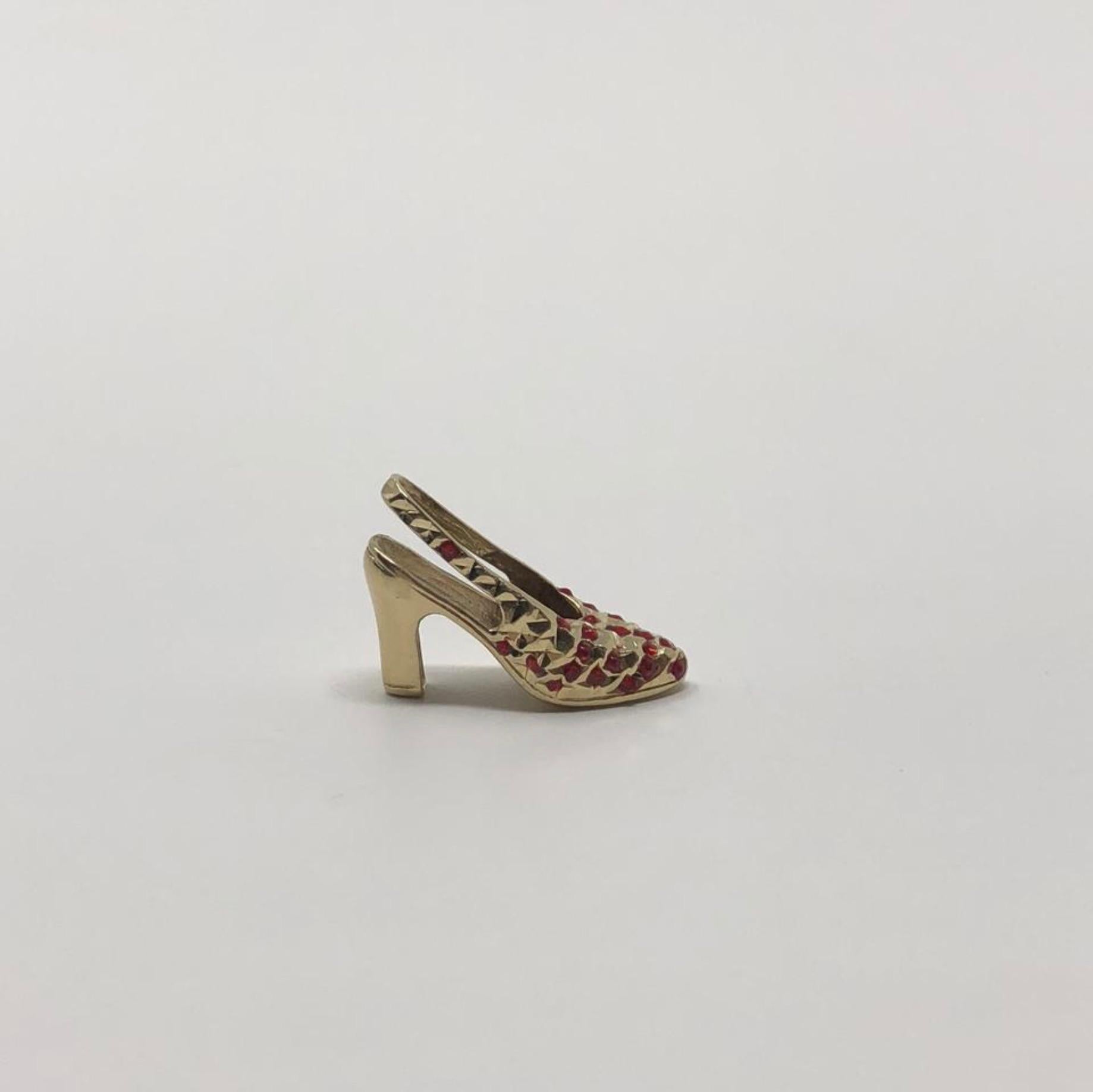 Women's or Men's Vintage 14 Karat Gold Red Garnet High Heel Sling Back Pump Pendant Charm