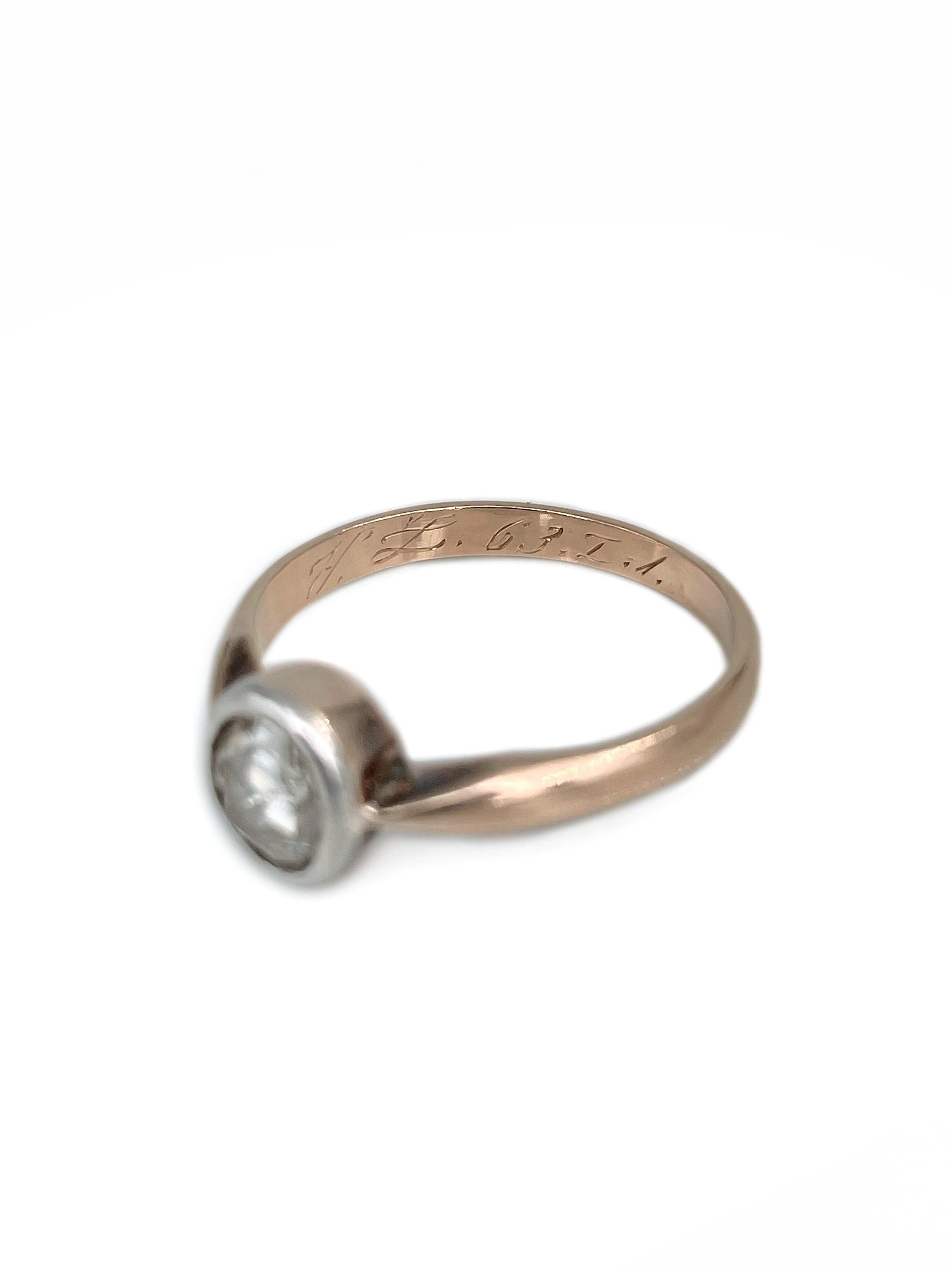Vintage 9 Karat Gold 0.50 Carat Rose Cut Diamond Solitaire Engagement Ring For Sale 2