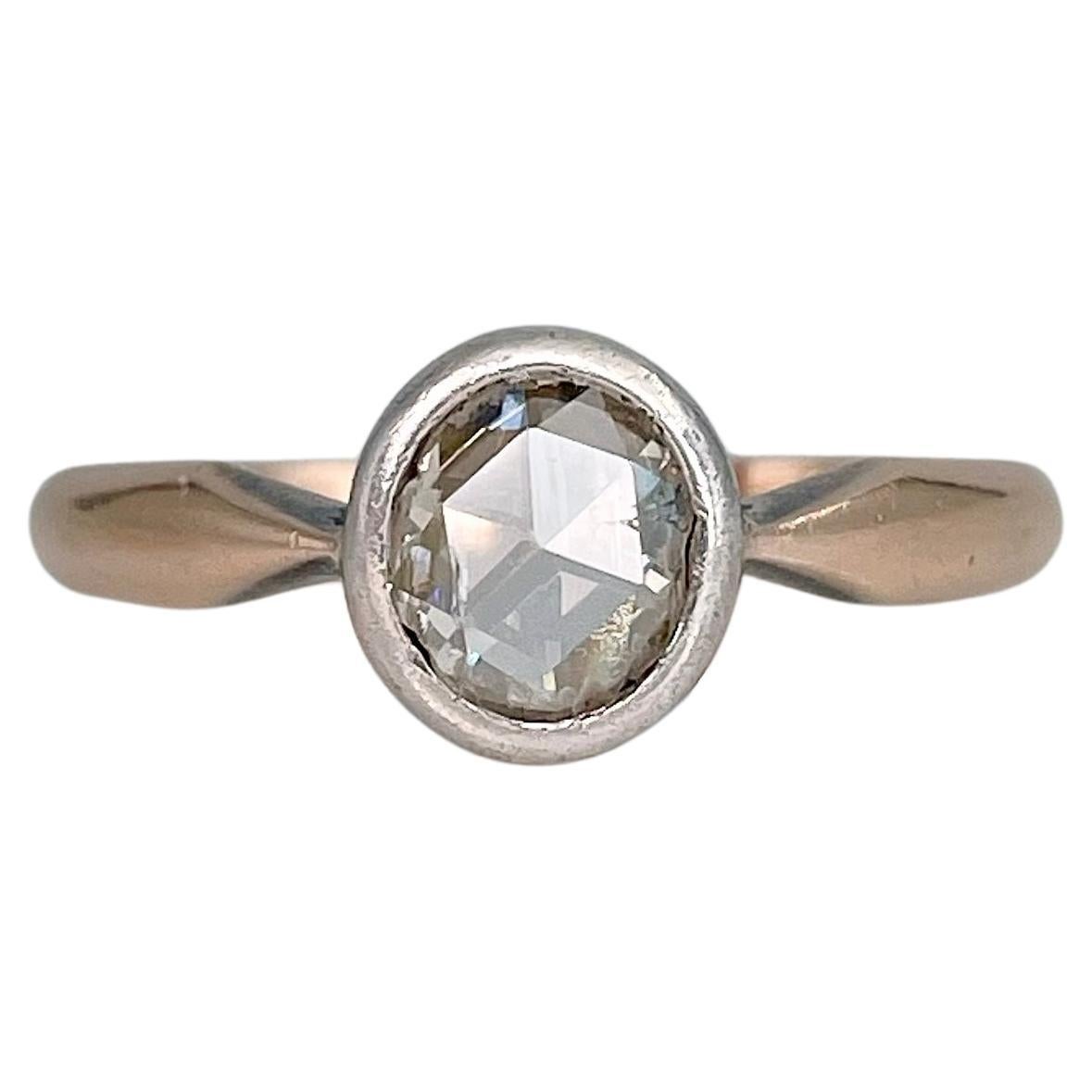 Vintage 9 Karat Gold 0.50 Carat Rose Cut Diamond Solitaire Engagement Ring