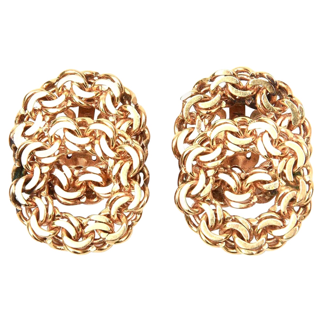 Boucles d'oreilles Clip-On en or 14 carats Sculptural Spiral Twisted Chains