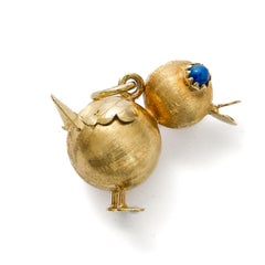Ciondolo a forma di anatra testurizzata in oro 14 carati vintage