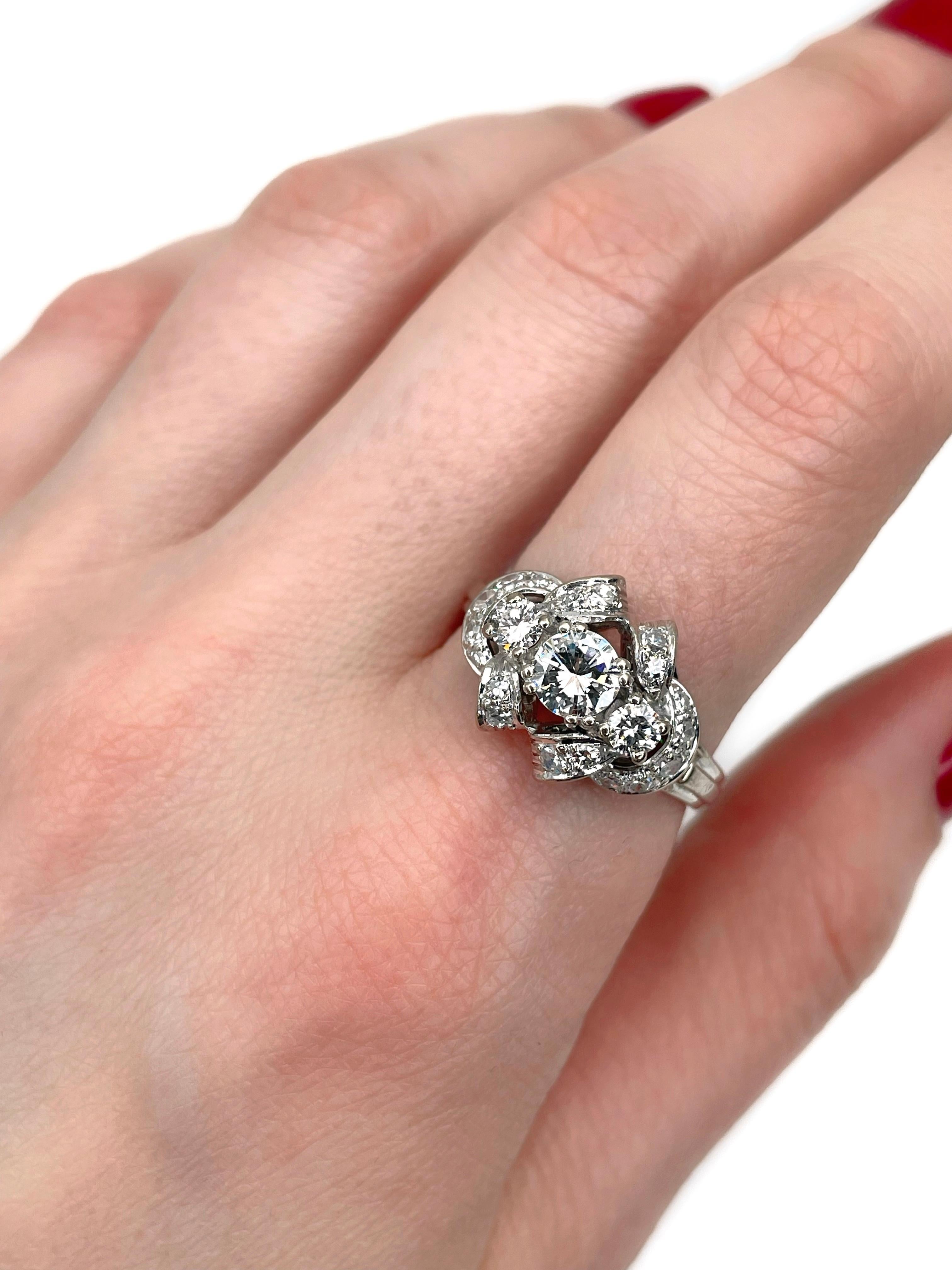 Modern Vintage 14 Karat Gold TW 1.10 Carat Diamond Cocktail Ring For Sale