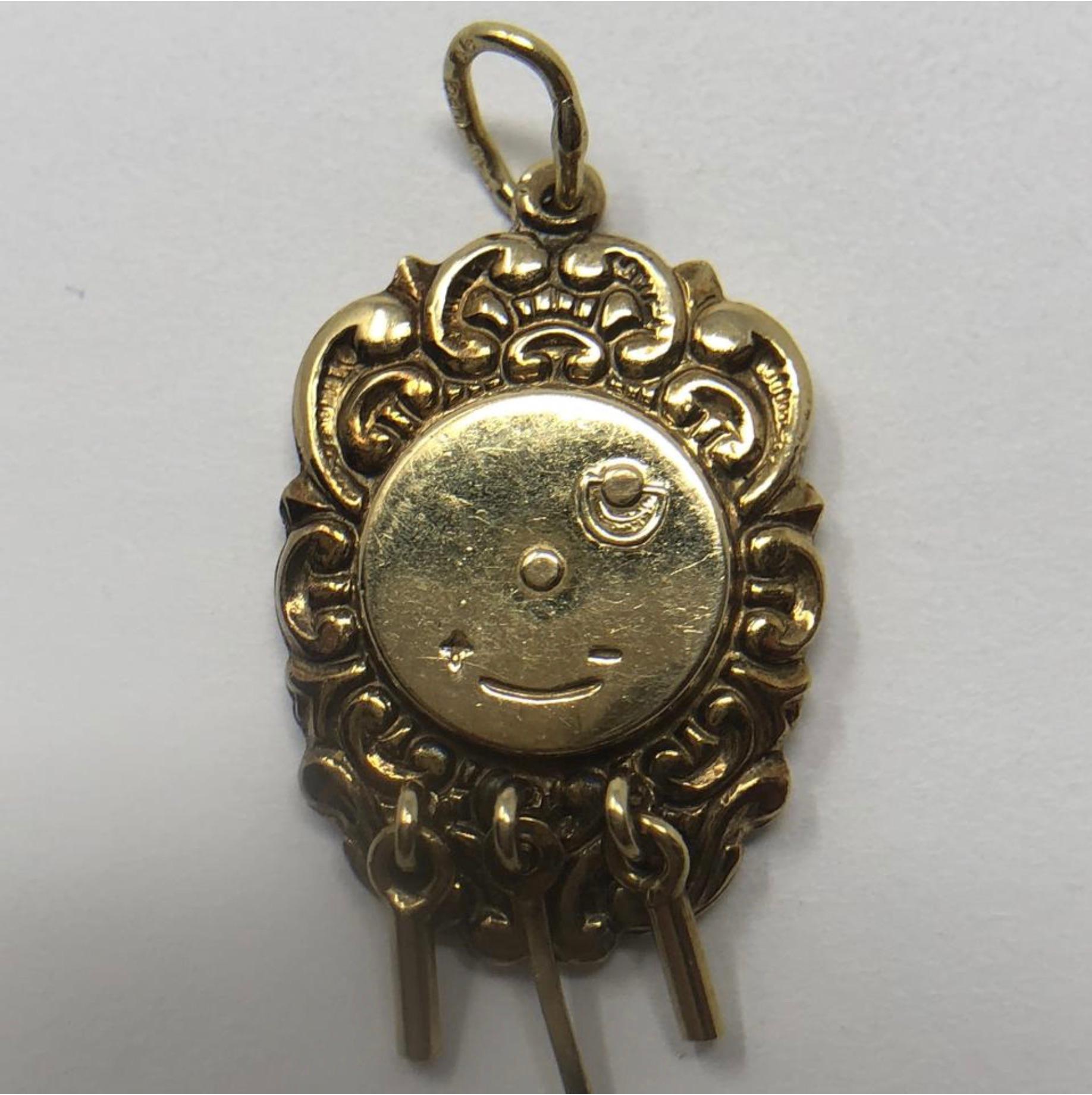 Women's or Men's Vintage 14 Karat Gold Victorian Cuckoo Clock Pendent Charm