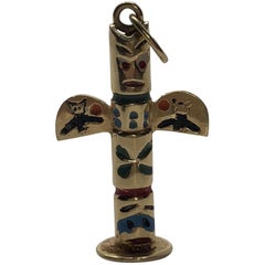 Vintage 14 Karat Gold with Enamel Totem Pole Pendent Charm