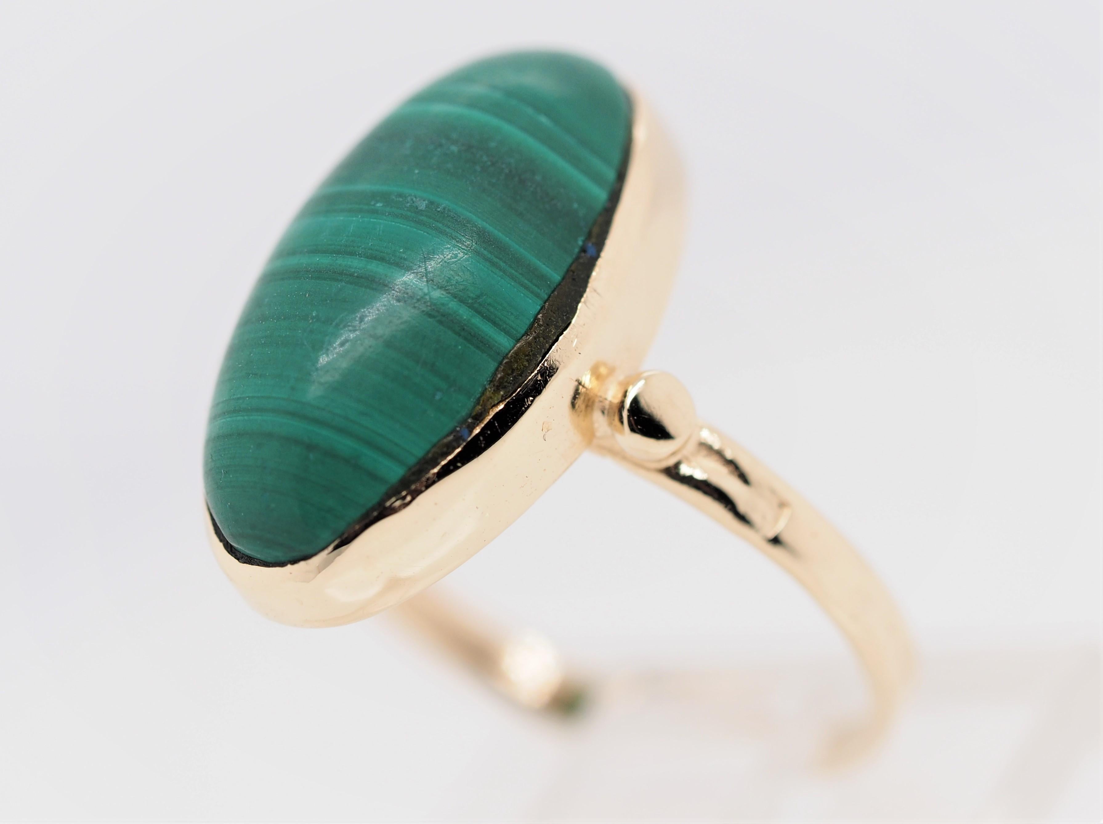 Women's Vintage 14 Karat Gold with Marquise Cut Malachite Solitaire Ring For Sale