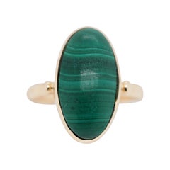 Bague solitaire vintage en or 14 carats avec malachite taille marquise