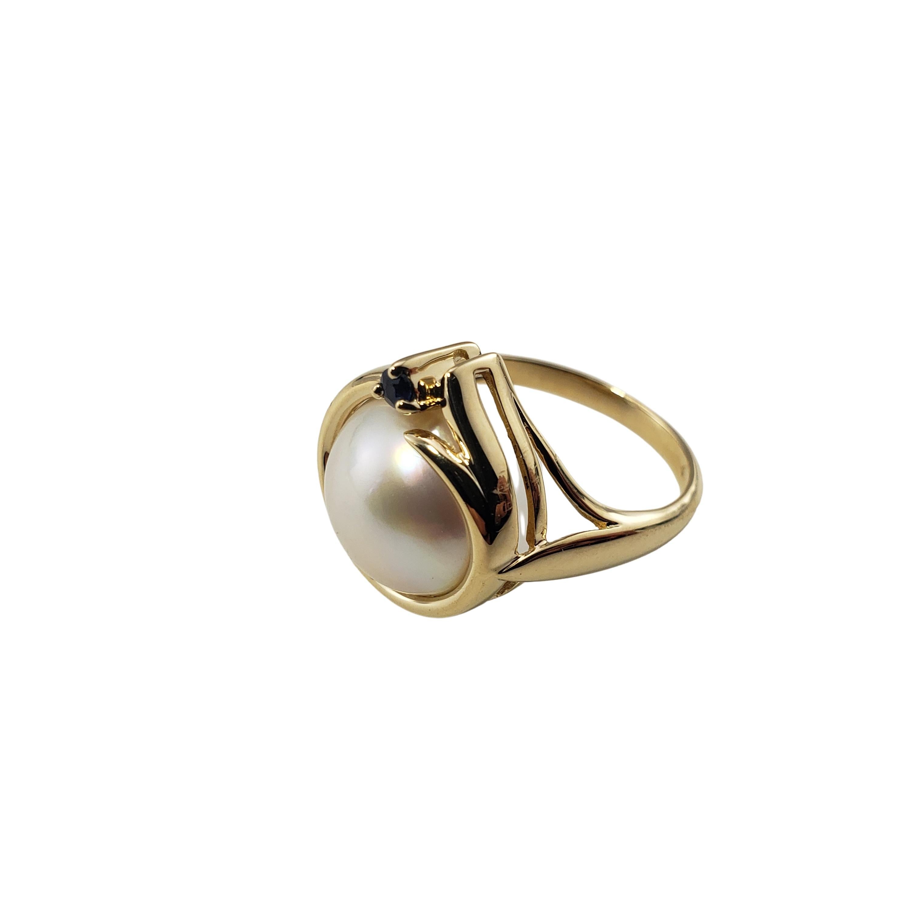Women's Vintage 14 Karat Mabe Pearl and Sapphire Ring