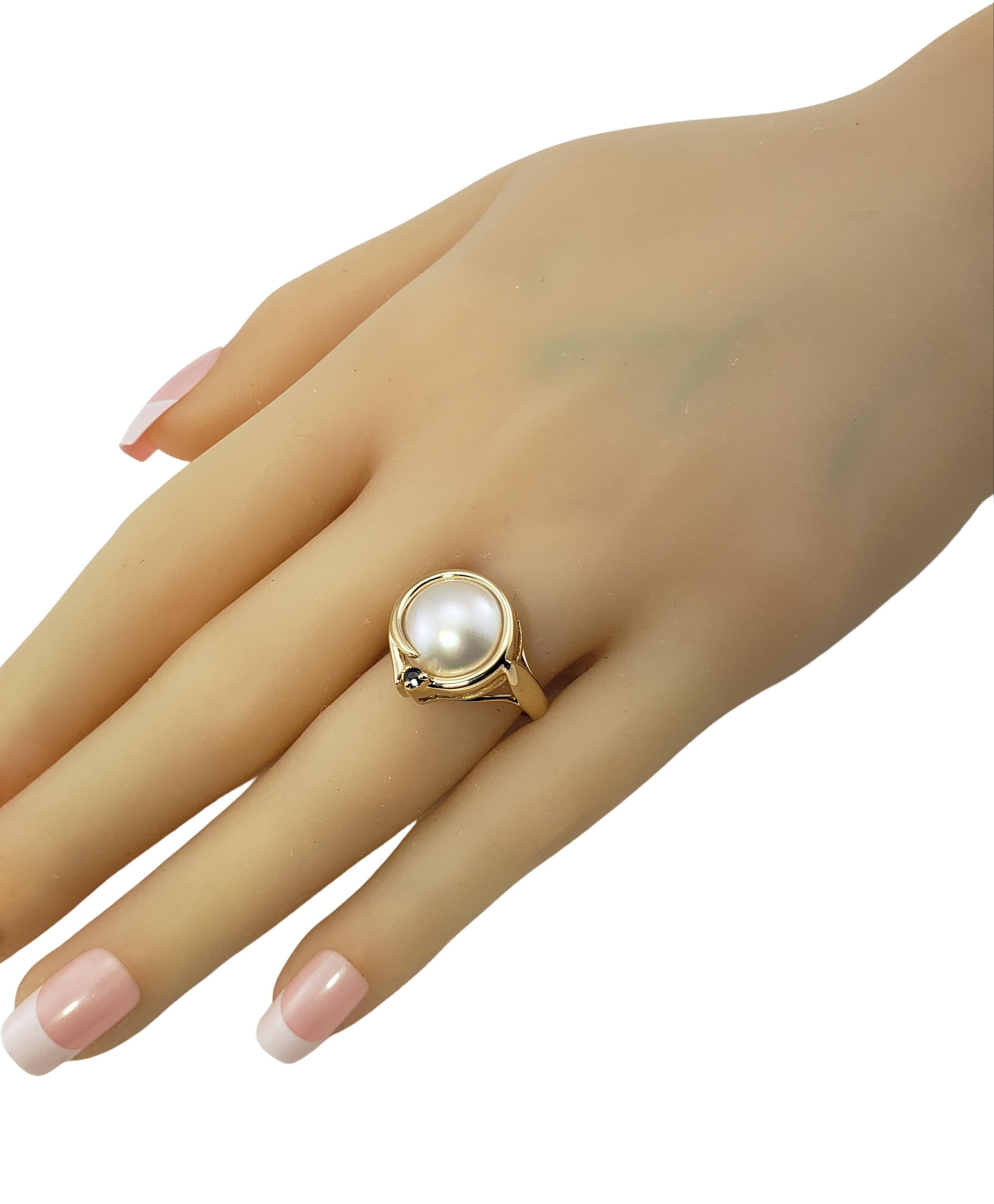 Vintage 14 Karat Mabe Pearl and Sapphire Ring 3