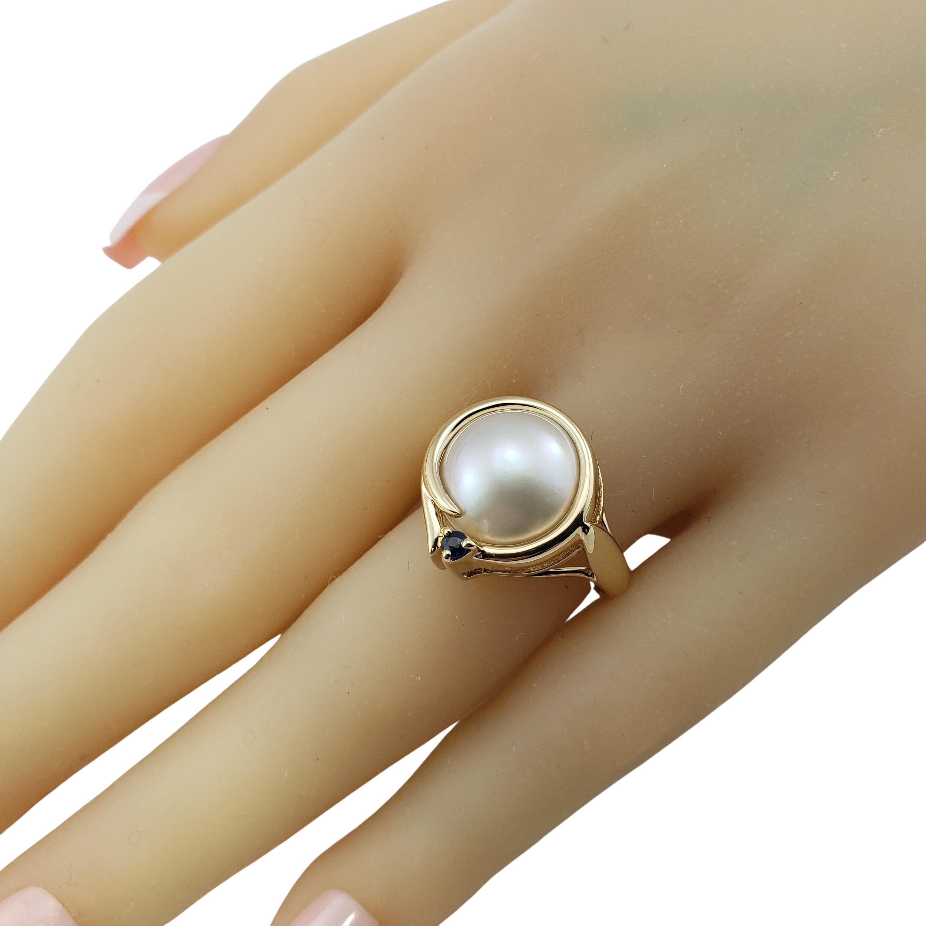 Vintage 14 Karat Mabe Pearl and Sapphire Ring 4