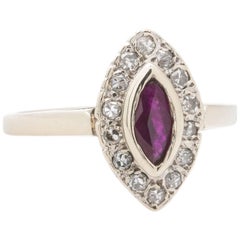 Vintage 14 Karat Marquise Ruby and Diamond Ring, circa 1950s