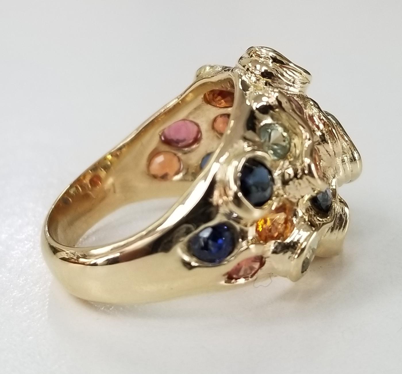 Vintage 14 Karat mehrfarbiger Saphir-Cluster-Ring (Zeitgenössisch) im Angebot