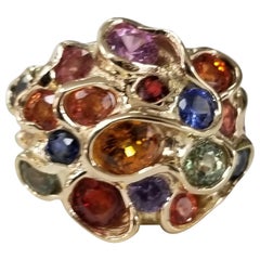 Retro 14 Karat Multicolored Sapphire Cluster Ring
