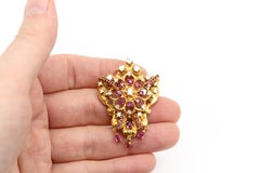 Vintage 14 Karat Necklace Pin Brooch Diamonds and Ruby  circa 1900's
