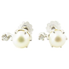 Vintage 14 Karat Pearl and Diamond Stud Earrings #4378