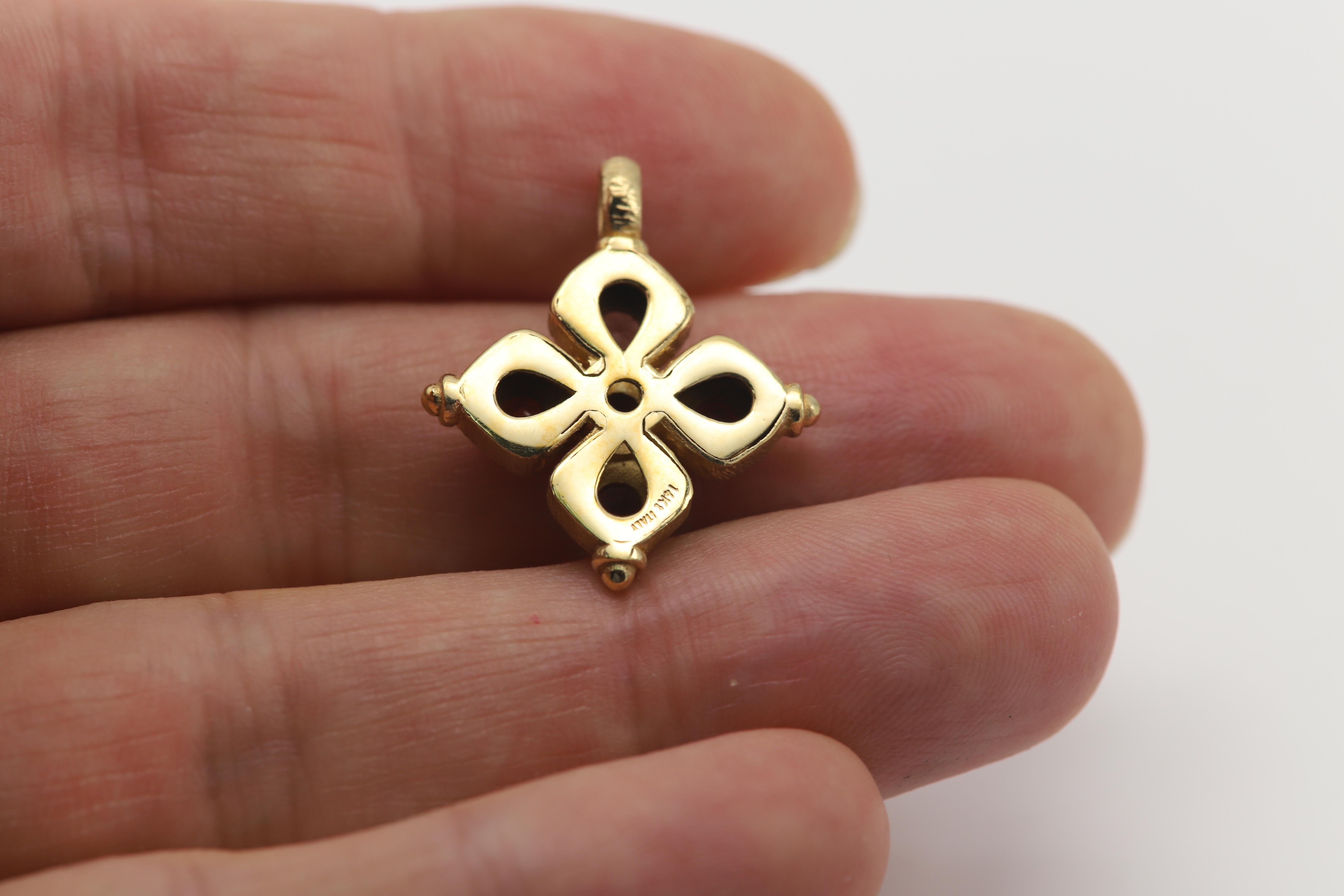 Vintage 14 Karat Purple Creek Kreuz natürlicher Tansanit massiv Gelbgold (Rundschliff) im Angebot