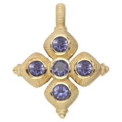 Vintage 14 Karat Purple Creek Kreuz natürlicher Tansanit massiv Gelbgold