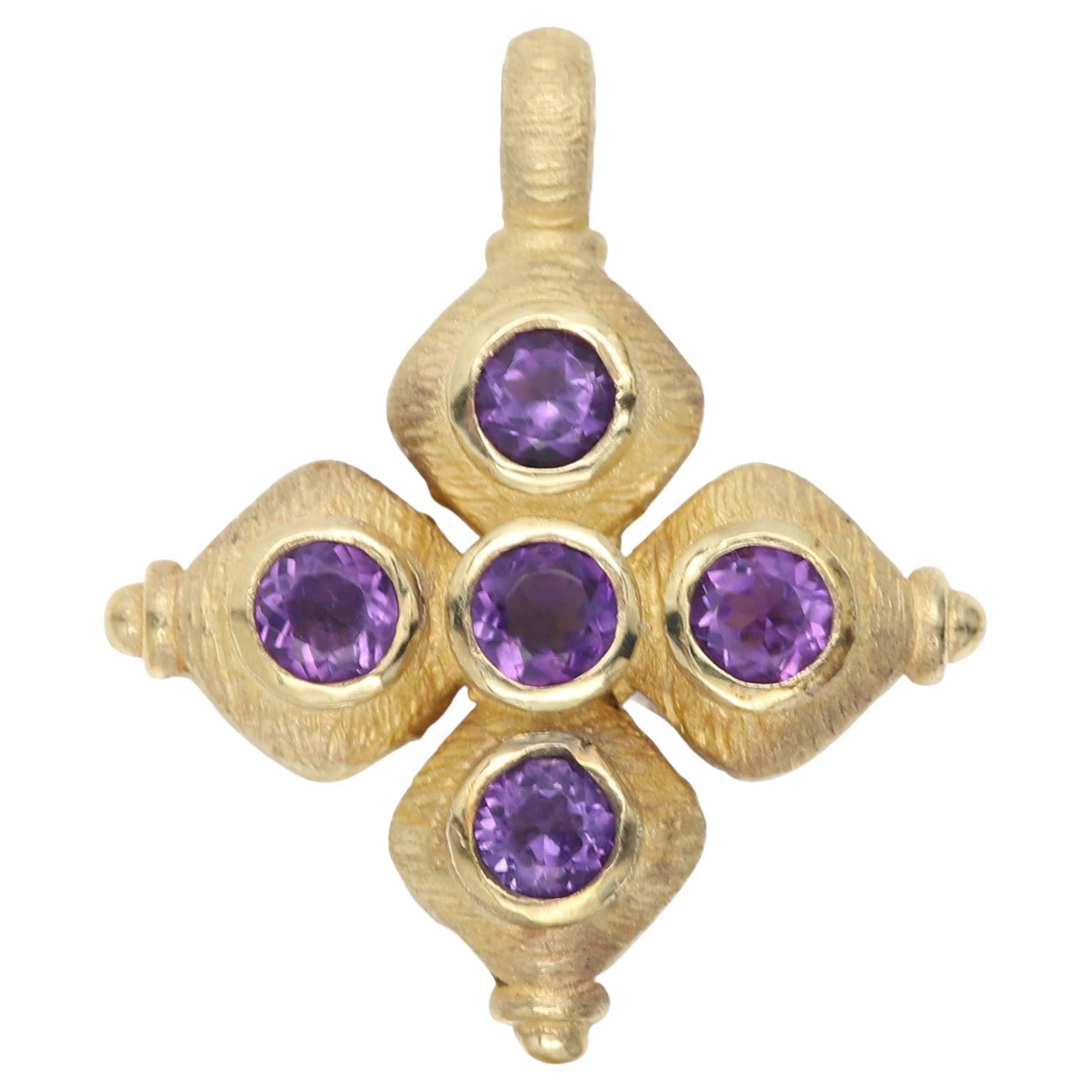 Vintage 14 Karat Purple Greek Cross natural Amethyst solid yellow gold