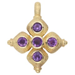 Vintage 14 Karat Purple Greek Cross natural Amethyst solid yellow gold