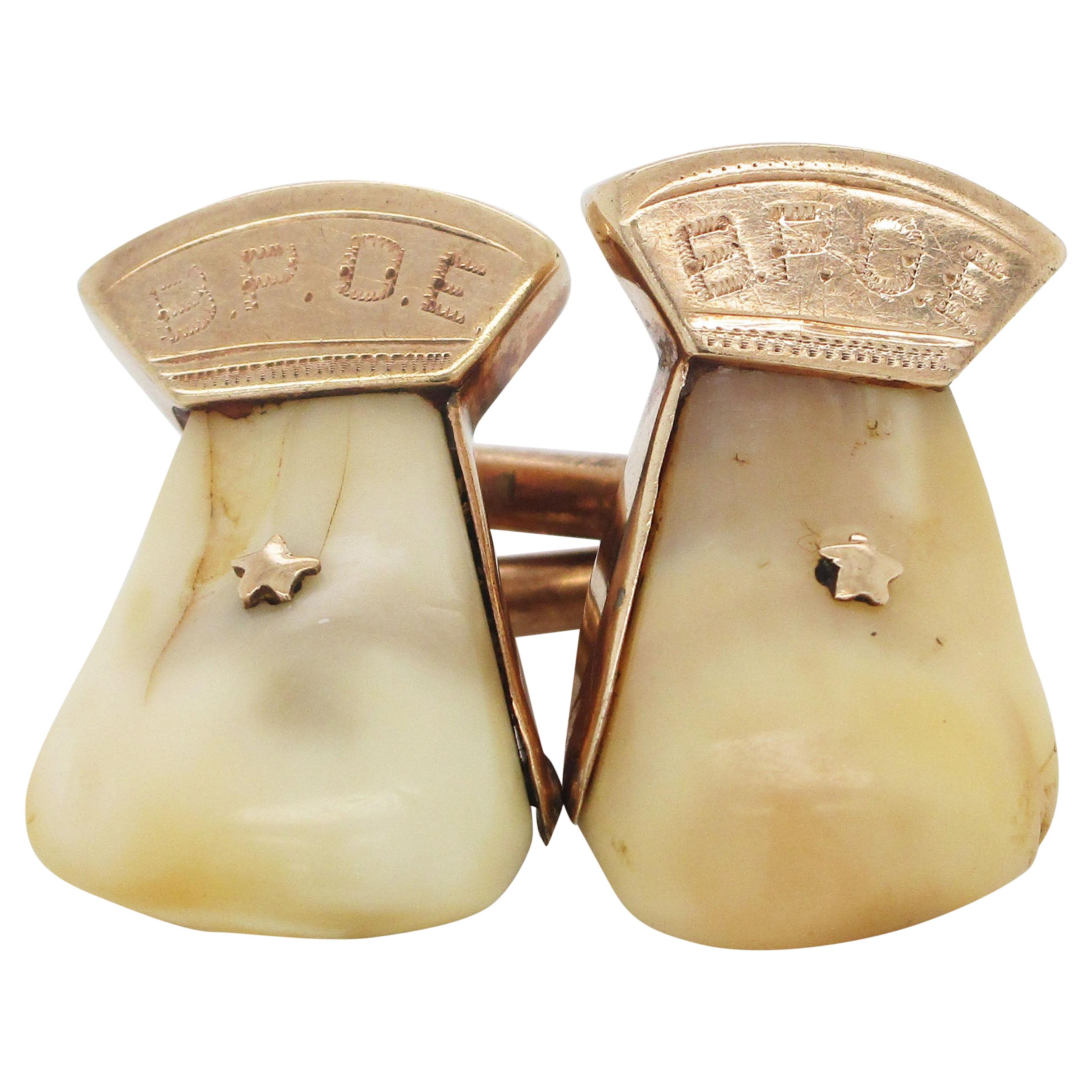 Vintage 14 Karat Rose Gold Elk Tooth Order of Elks B.P.O.E. Cufflinks For Sale