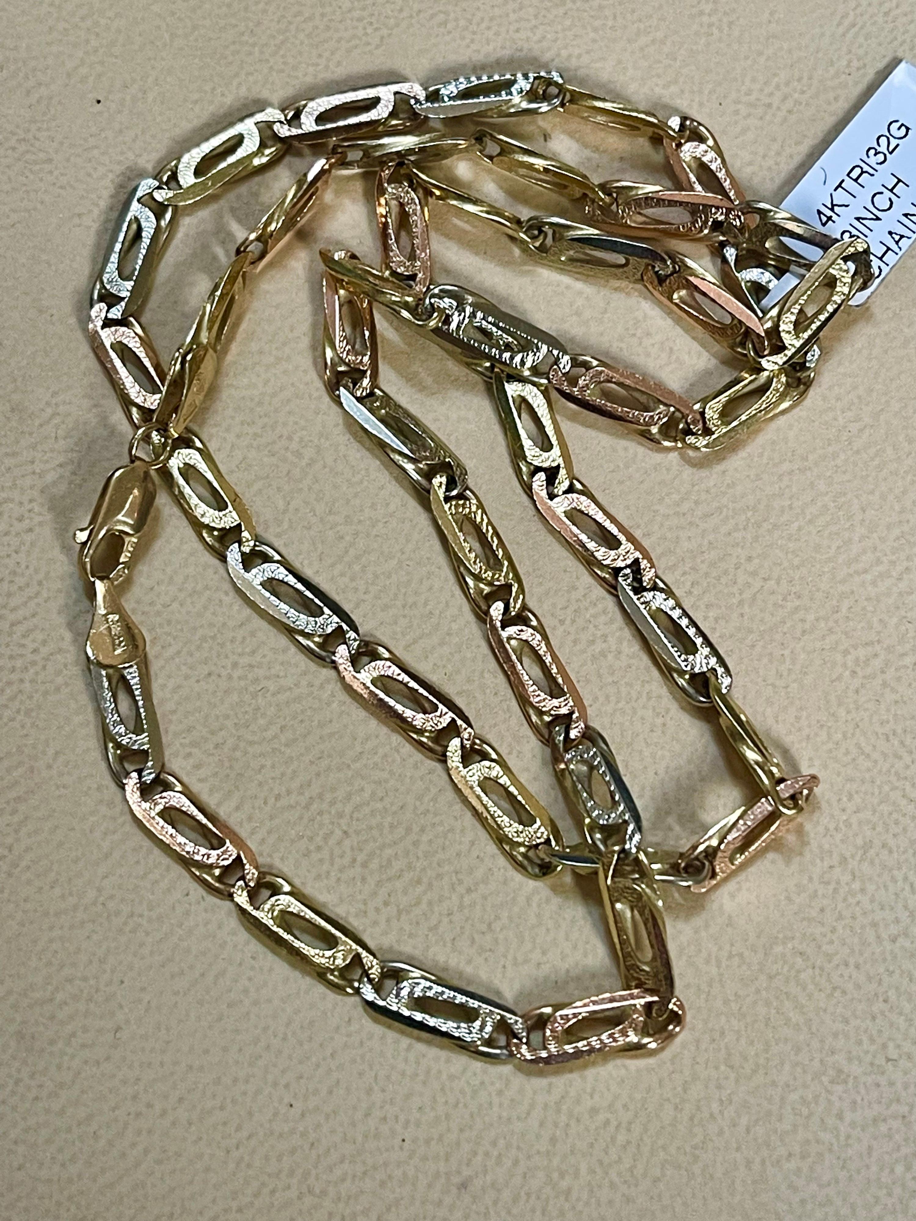 Vintage 14 Karat Tri Color Overlapping Paper Clip Gold Necklace/ Chain 32 Grams 3