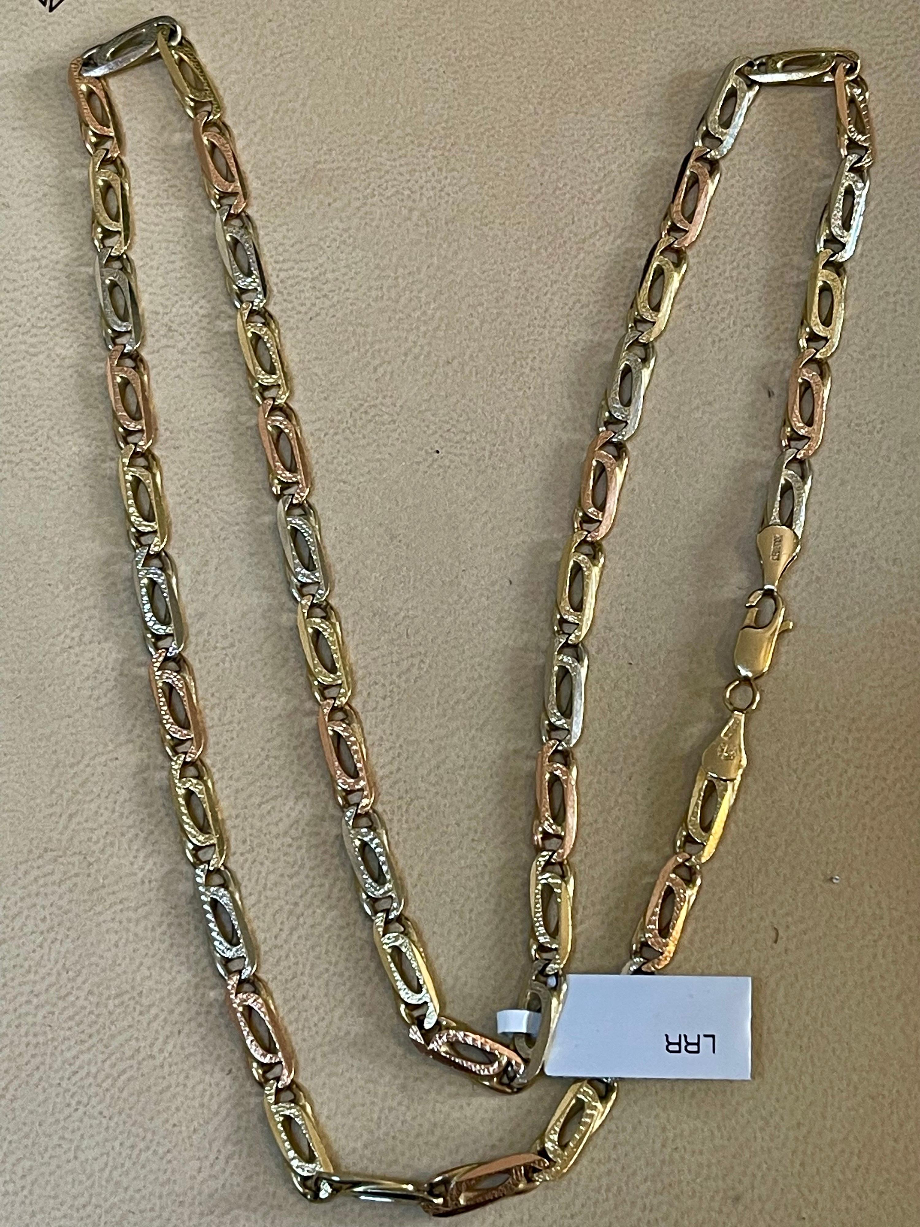 Vintage 14 Karat Tri Color Overlapping Paper Clip Gold Necklace/ Chain 32 Grams 4