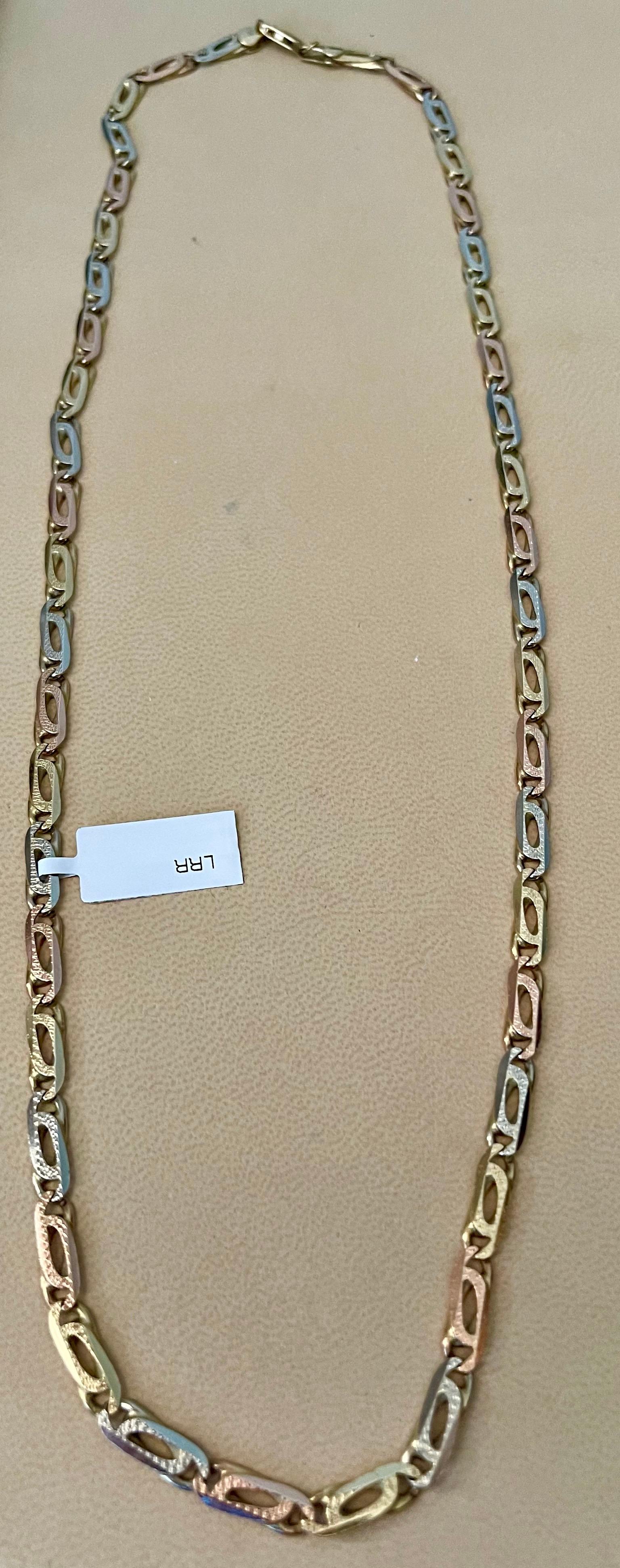 Women's or Men's Vintage 14 Karat Tri Color Overlapping Paper Clip Gold Necklace/ Chain 32 Grams