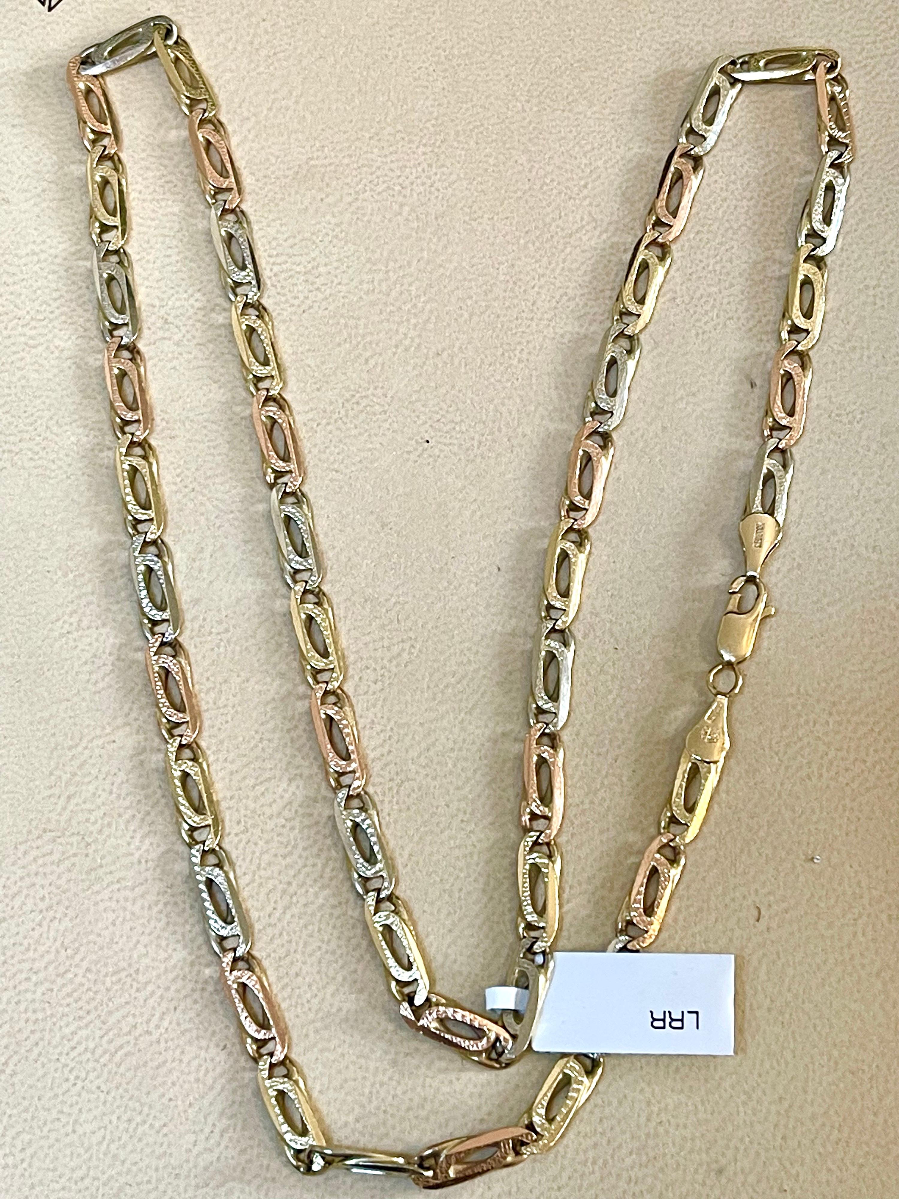 Vintage 14 Karat Tri Color Overlapping Paper Clip Gold Necklace/ Chain 32 Grams 1