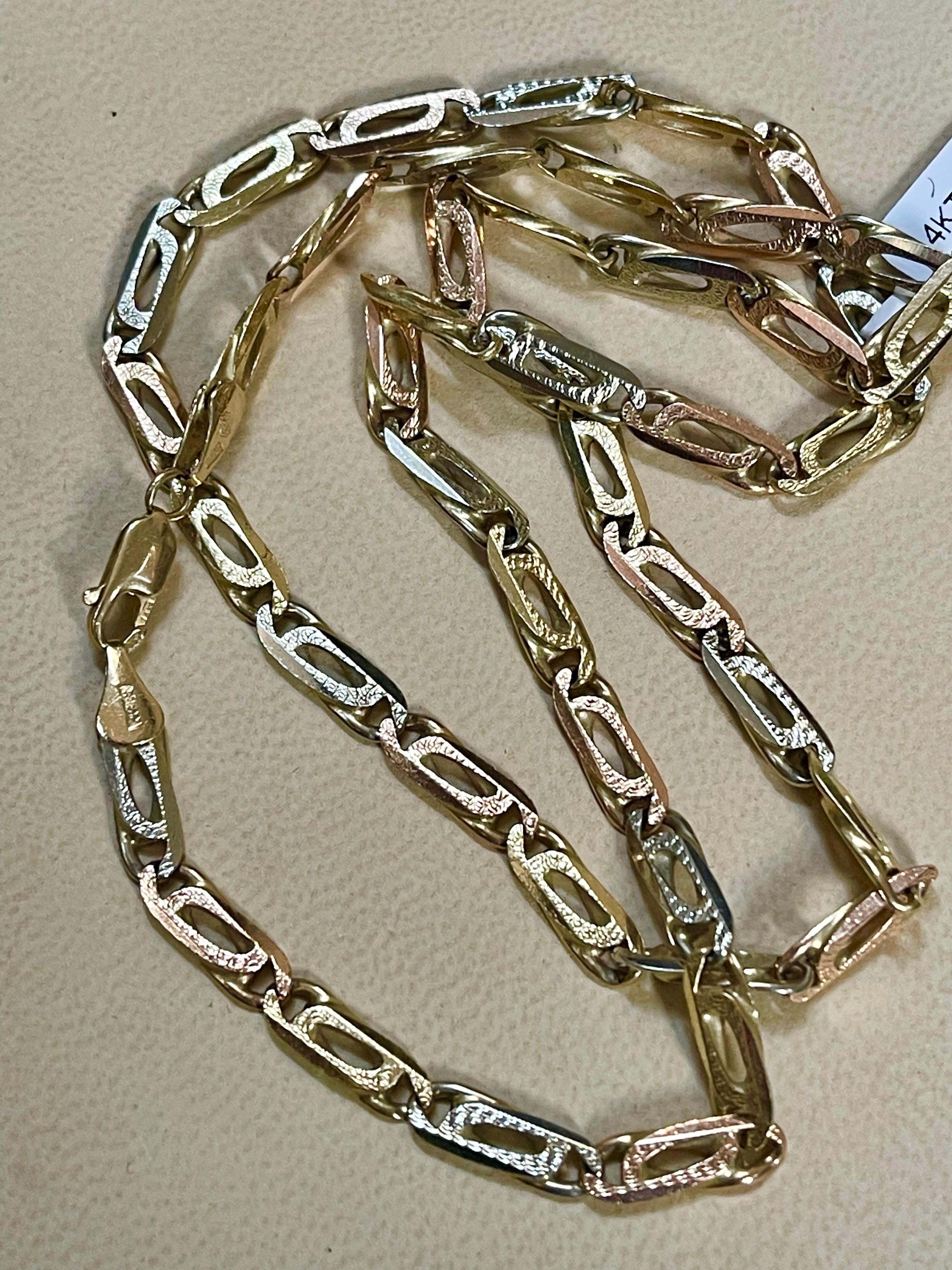 Vintage 14 Karat Tri Color Overlapping Paper Clip Gold Necklace/ Chain 32 Grams 2