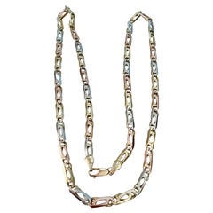 Vintage 14 Karat Tri Color Overlapping Paper Clip Gold Necklace/ Chain 32 Grams