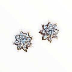Vintage 14 Karat Two-Tone Gold Diamond Starburst Cluster Stud Earrings, 0.50 CTW