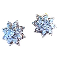 Vintage 14 Karat Two-Tone Gold Diamond Starburst Cluster Stud Earrings, 0.50 CTW