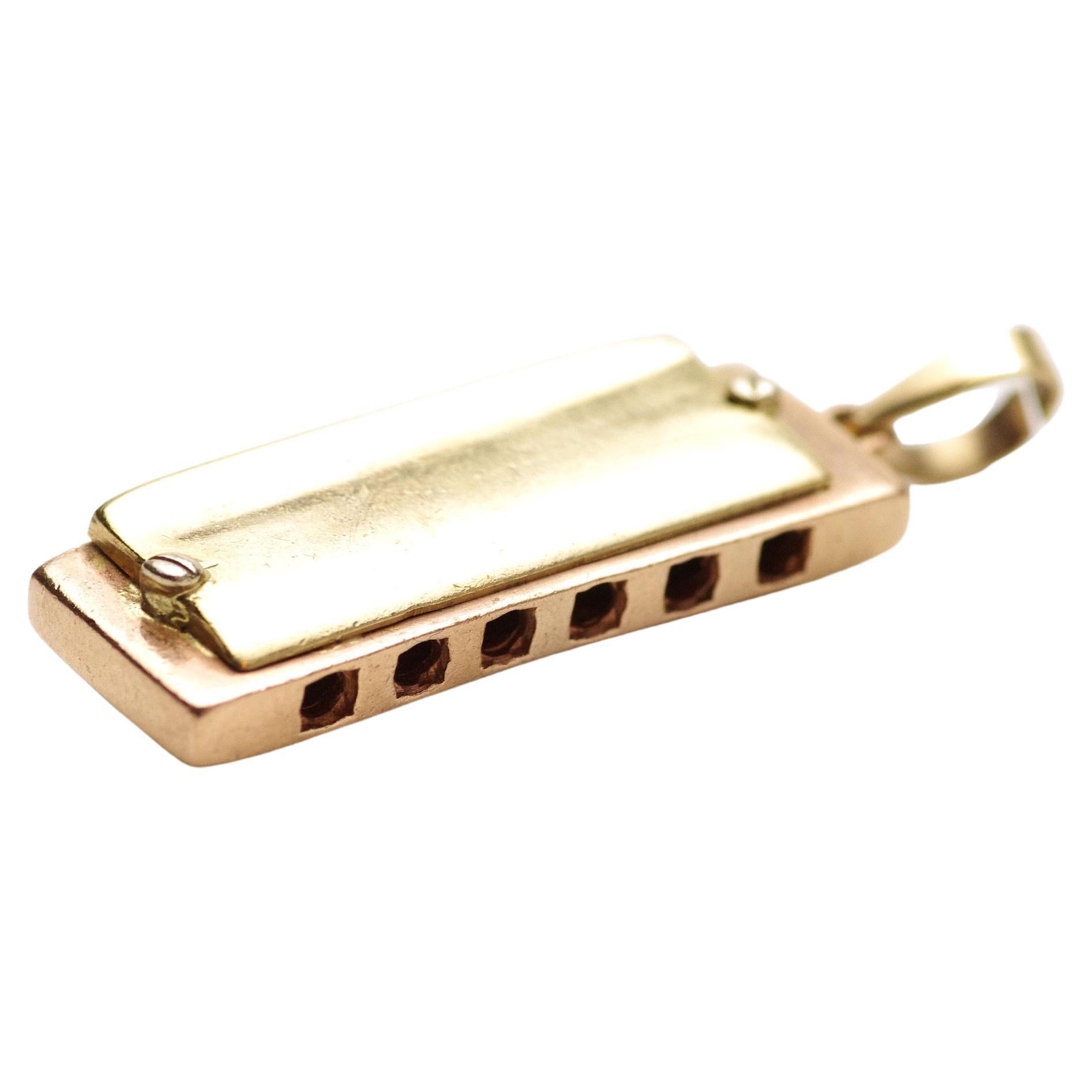 Vintage 14 Karat Two-Tone Harmonica Charm For Sale