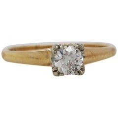 Retro 14 Karat White and Yellow Gold Diamond Engagement Ring