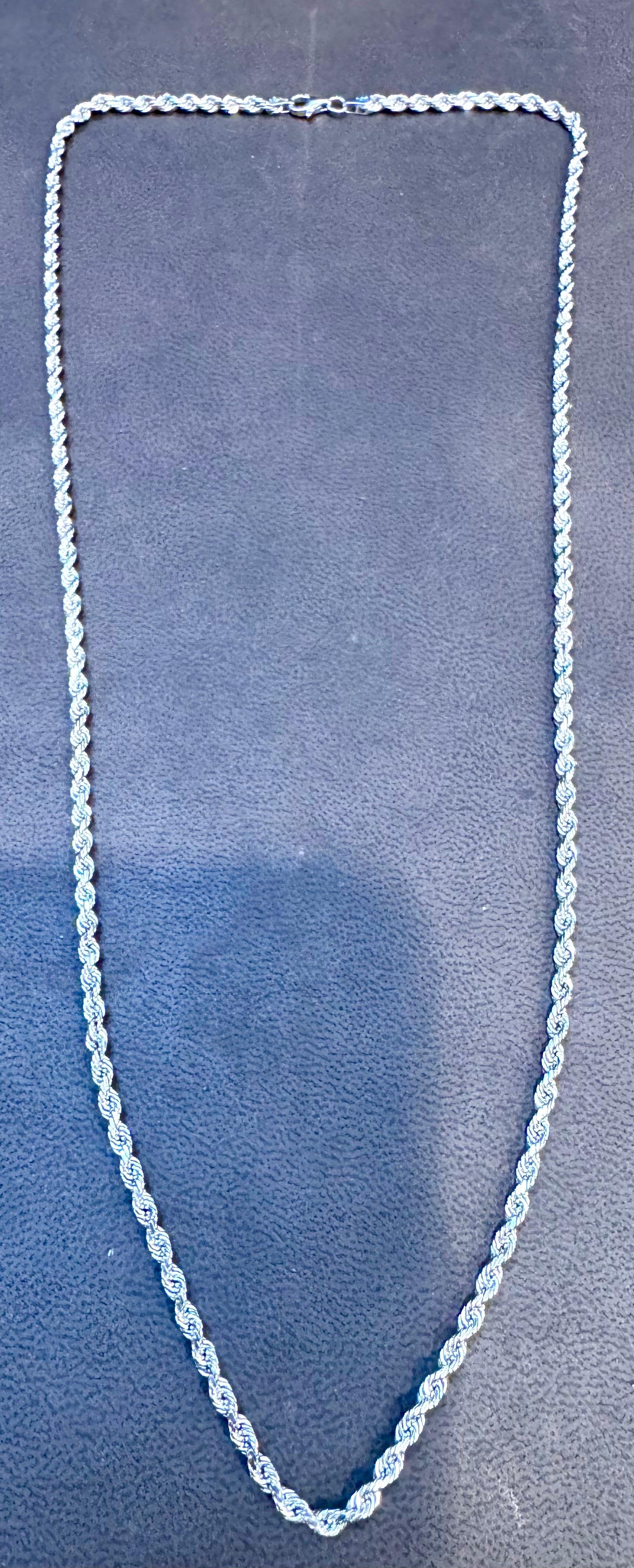Collar vintage de cadena de cuerda de oro blanco de 14 quilates de 19,4 gm, 24 